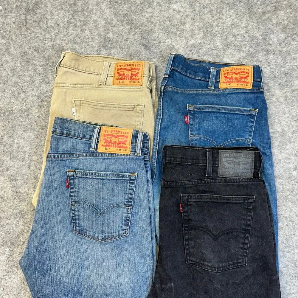Lot of 4 Levi's Skinny Slim Jeans Mens 38x32 Black Blue Tan 510 511 Work Pants